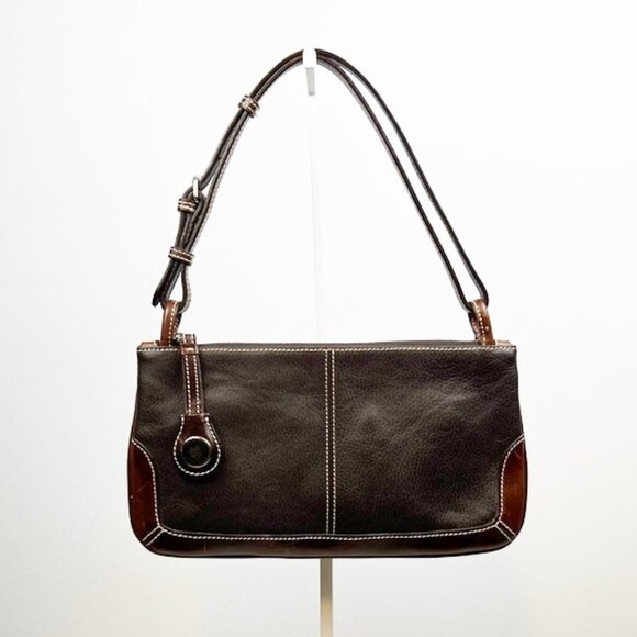 Dooney & Bourke Classic Autumn Dark Brown Slim Flat Pebbled Leather Shoulder Bag - Picture 1 of 16